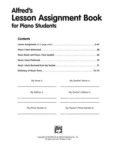 Alfred's Lesson Assignment Book for Piano Students