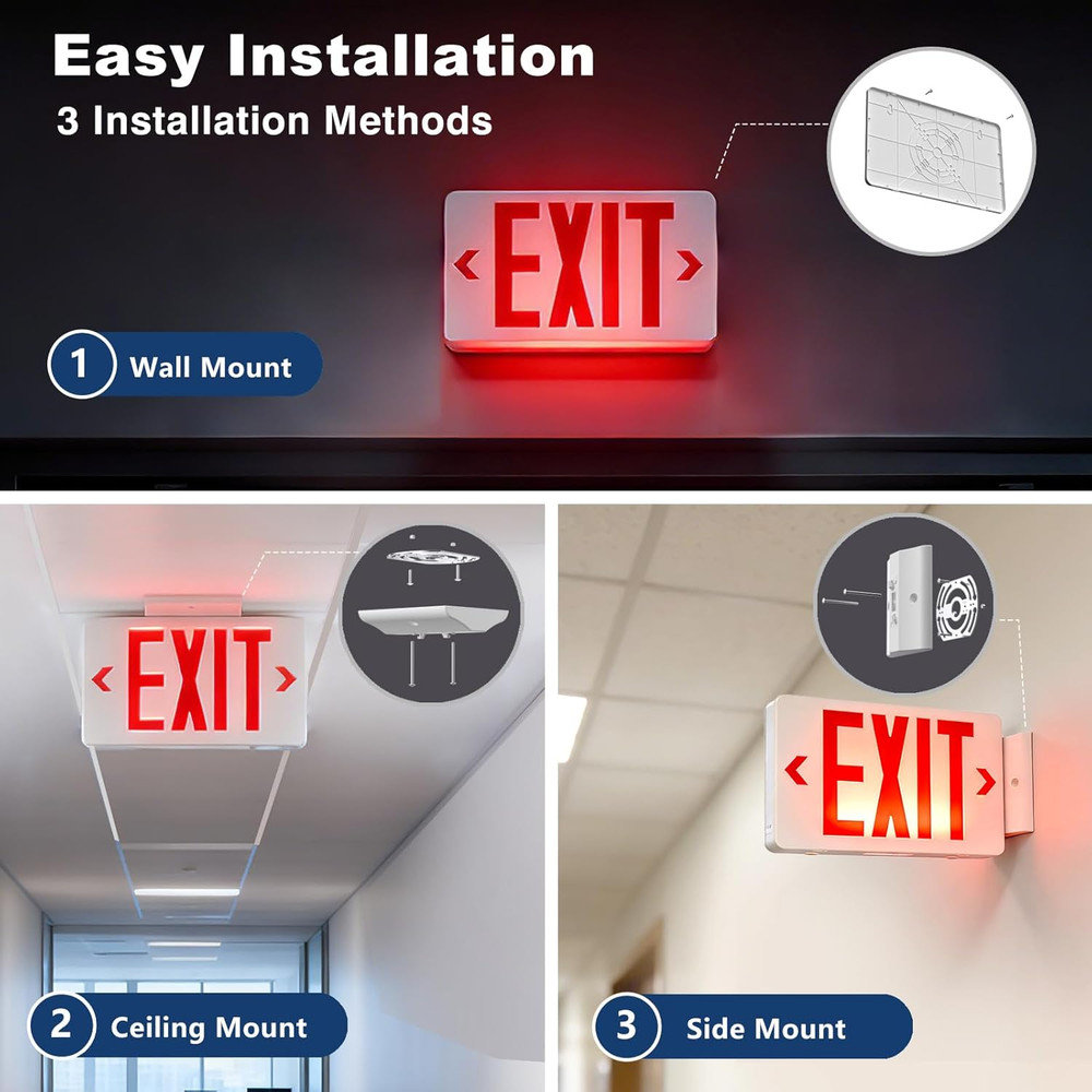 Exit Signs with Emergency Lights,Double Face Exit,Ac 120-277V, Hardwired Exit Si