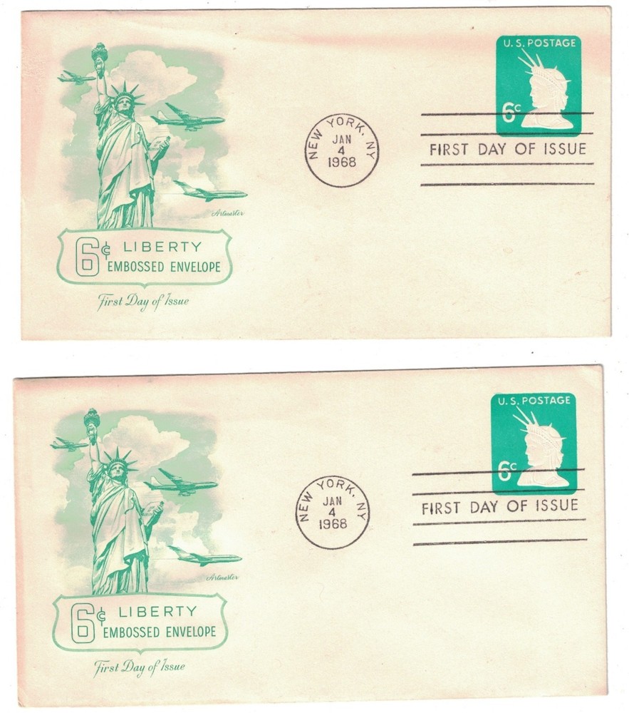 8 1968 FDC .6 CENT LIBERTY EMBOSSED ENVELOPE ARTMASTER CACHET ALL UNADDRESSED