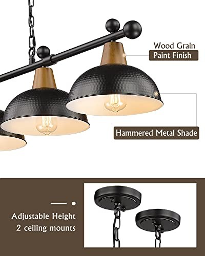 4-Light Pool Table Lights for 7ft/8ft Table, 48" Modern Billiard Llight Black