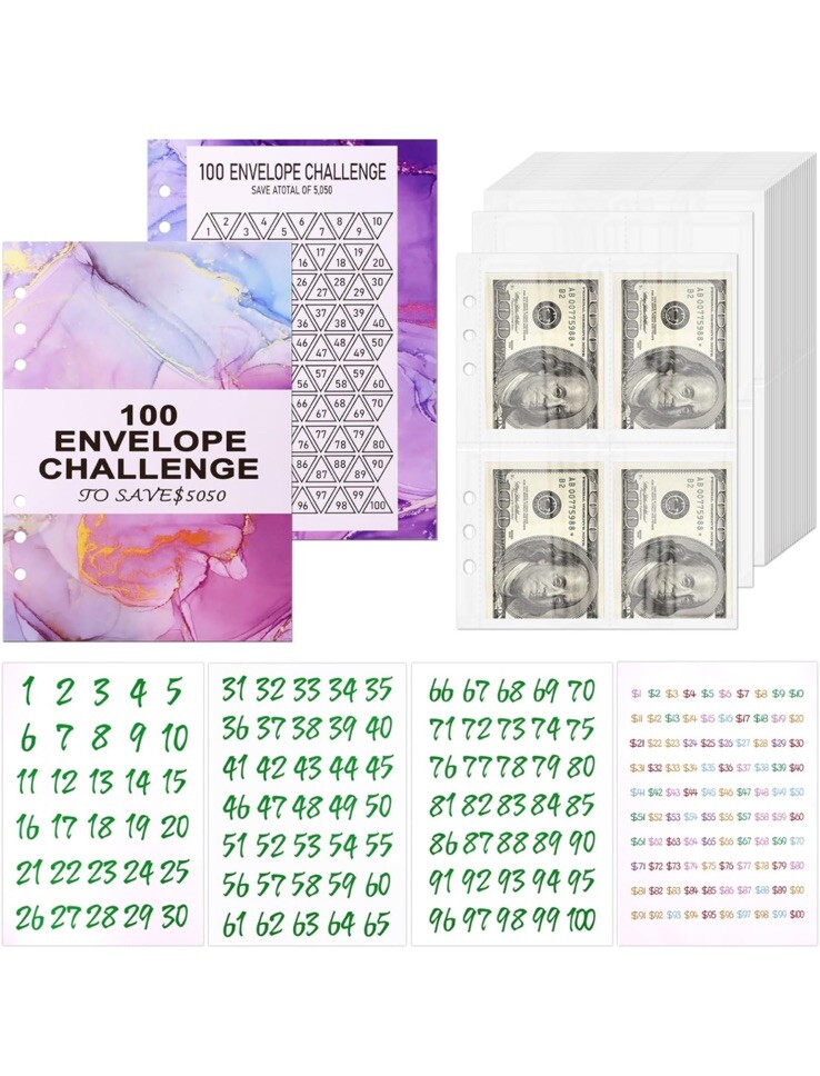 100 Envelopes Money Saving Challenge Binder, A5 Money Saving Challenges Book