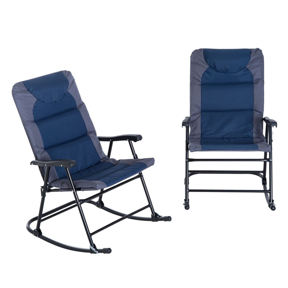 2PC Rocking Chair Set for Deck 265lb Support Foldable Steel Frame