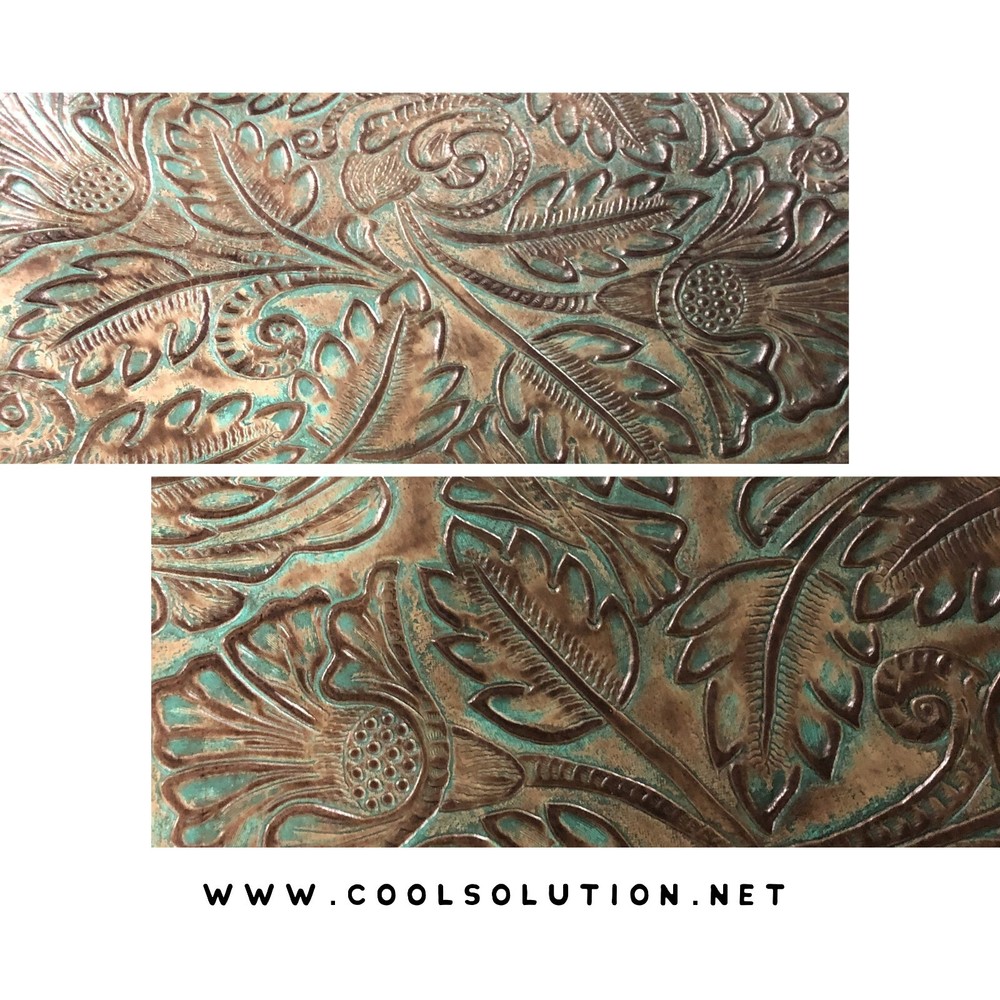 Embossed Leather Autumn Turquoise Brown, Custom Cuts Leather Sheets