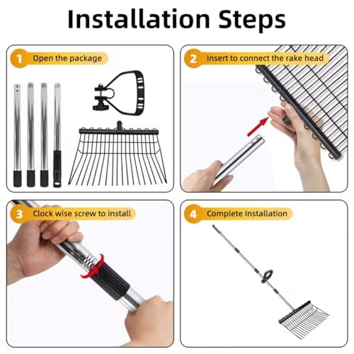 65In Pitch Forks for Garden, Long Handle Adjustable Steel Handle, Rustproof