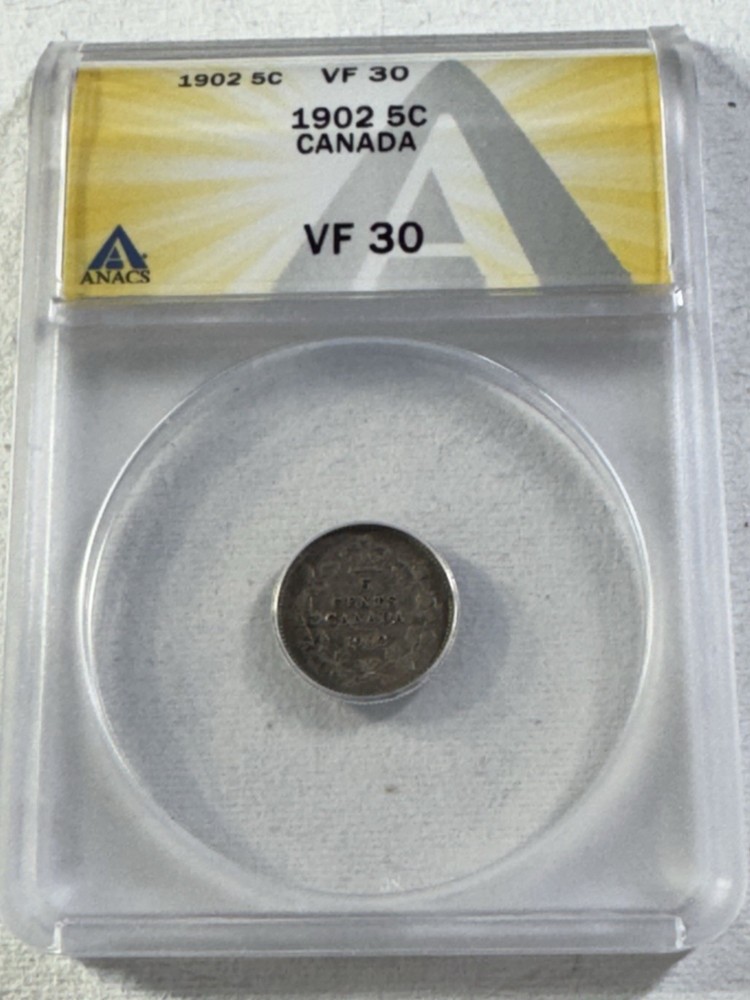 1902 Canada 5 Cents Graded VF 30 by ANACS
