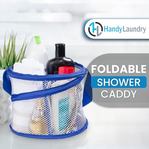 Foldable Shower Caddy - Collapsible, Portable, Drainage Hole, Carry Small Blue