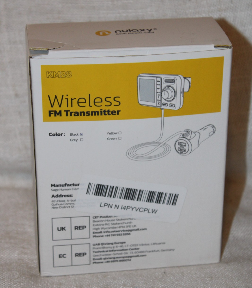 Nulaxy KM28 Wireless FM Transmitter Bluetooth Car Adapter New in Box