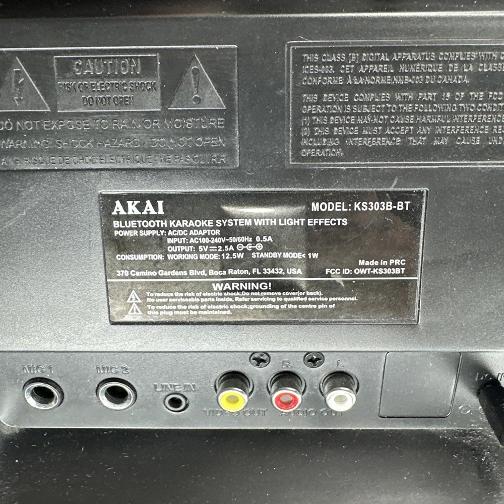 AKAI KS303-BT Bluetooth Karaoke System Light Effects No Mics & Power Adapter