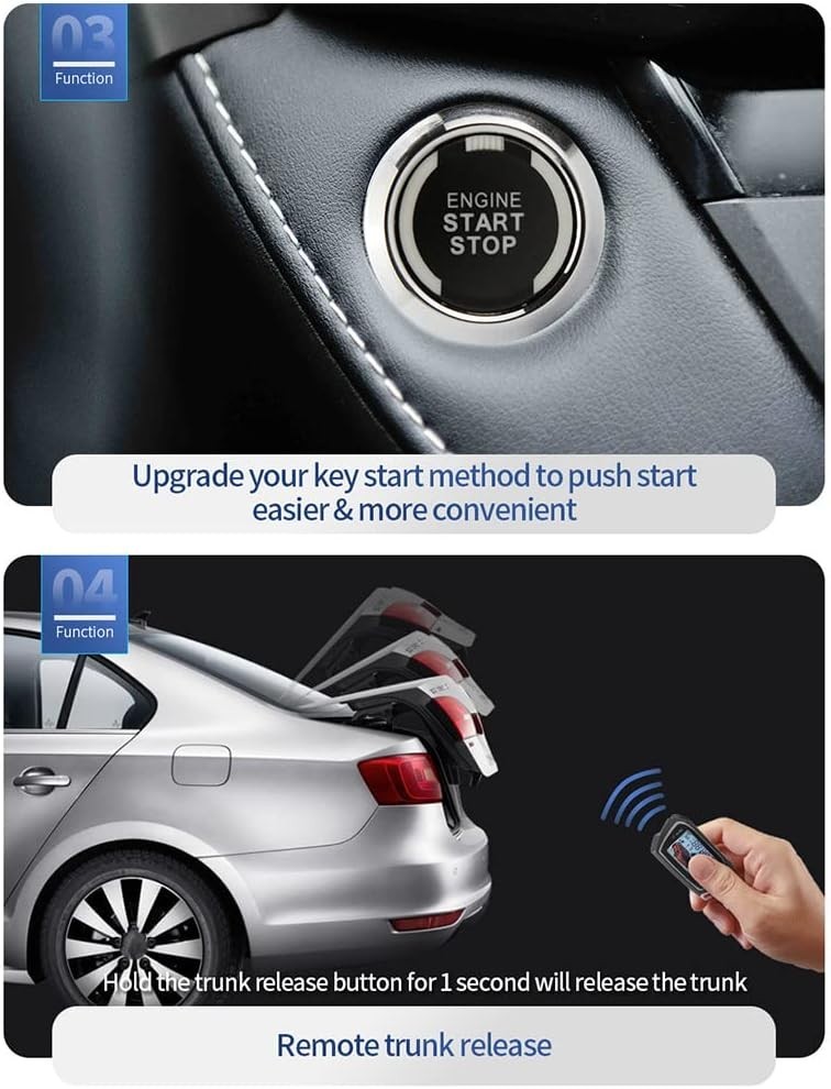 SR 2 Way Car Alarm Security Kit with LCD Pager Display Push Start Button Remo...