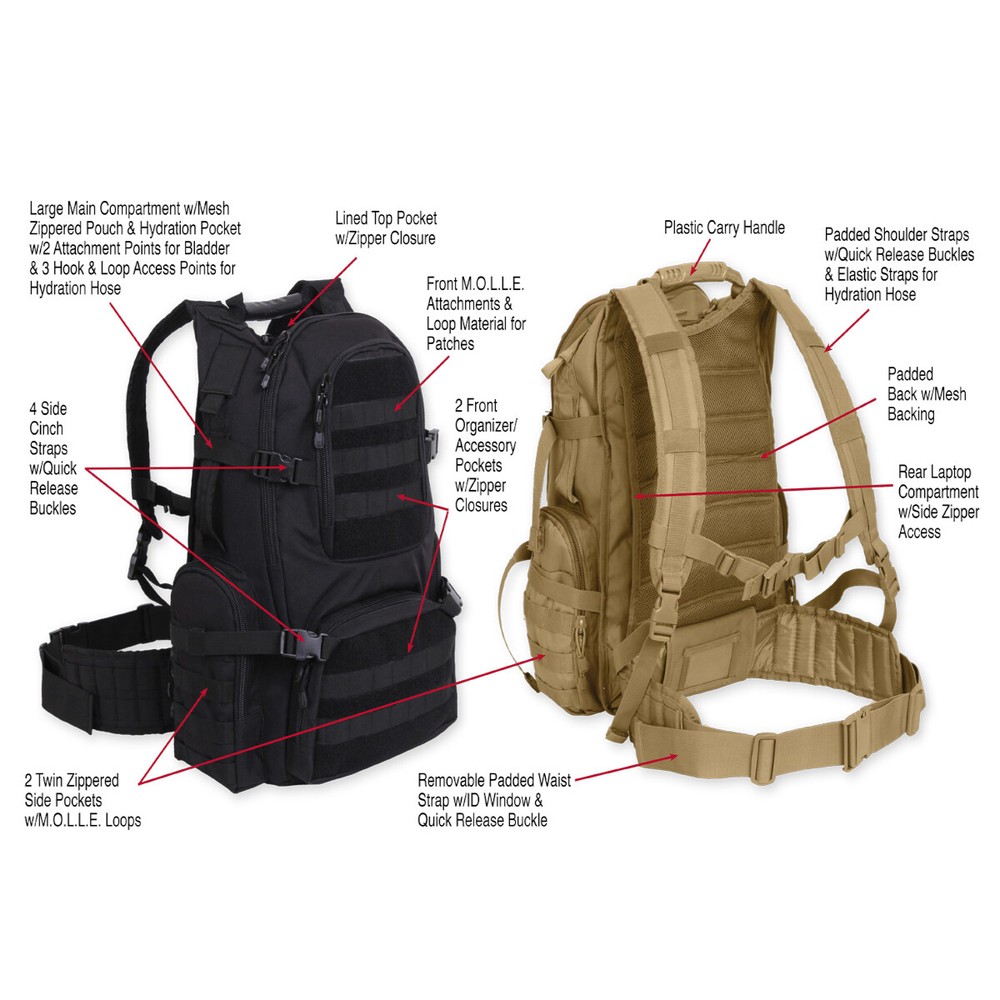 Multi-Chambered MOLLE Assault Pack - Rothco 20" Tactical & Hiking Backpack Bag
