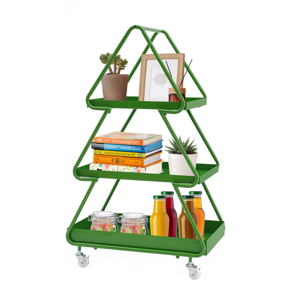 Iron Side Table White Tree-shaped End Table w/4 Universal Wheels for Living Room