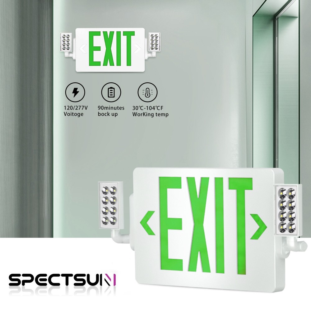 UL Listed Led 2 Packs Led Green Exit Sign with Battery Backup Combo Exit Lights.