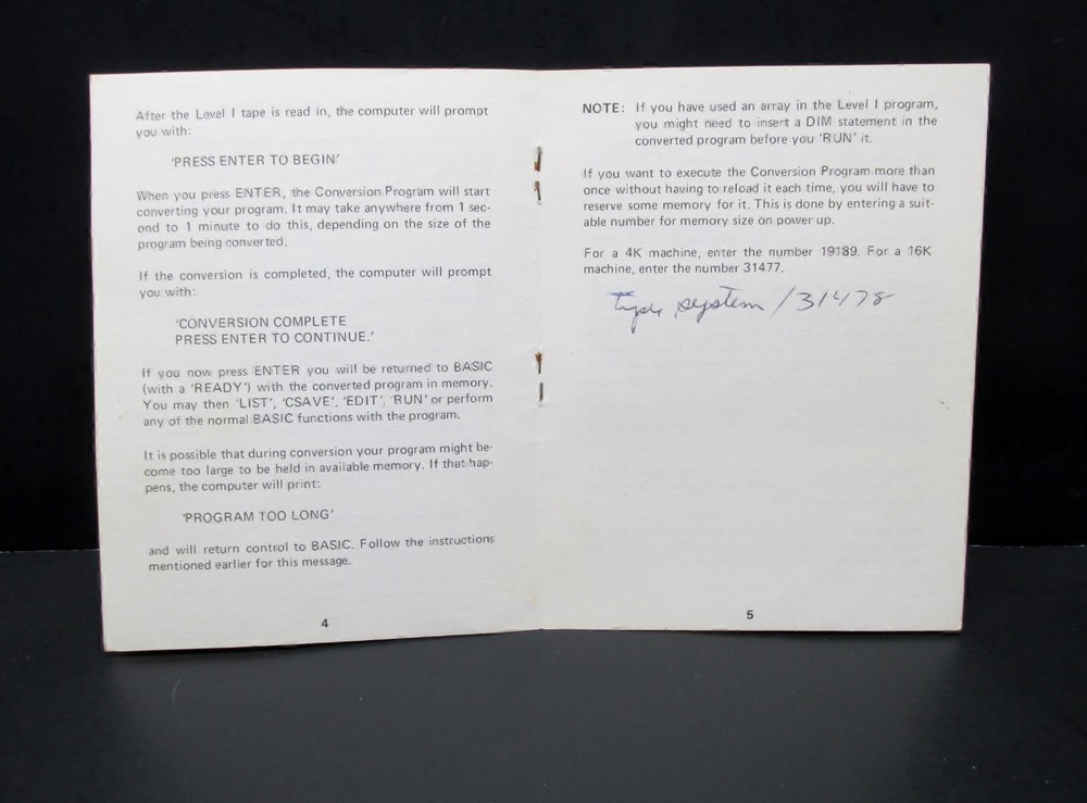 Radio Shack TRS-80, Program Conversion & Data Conversion Instruction Manual 1978