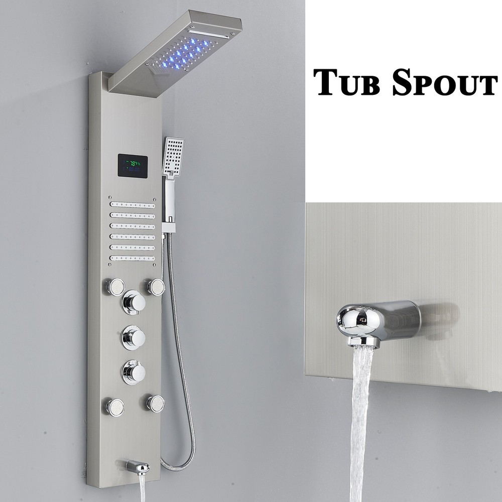 ELLO&ALLO LED Shower Panel Tower System Rainfall Waterfall Massage Shower Faucet