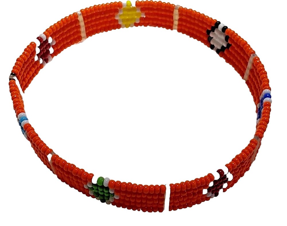 Africa Solid Beaded Cuff Bangle Bracelet 3" Diameter Orange