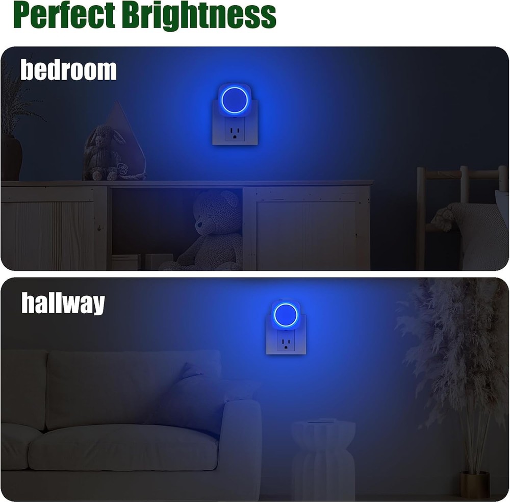 Blue Night Lights Plug in to Wall,4 Packs Dimmable Light with Auto