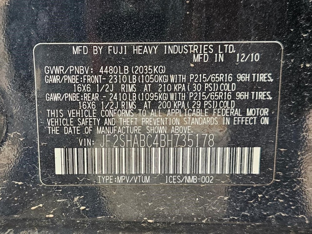 FORESTER 2011 Headrest 2449478