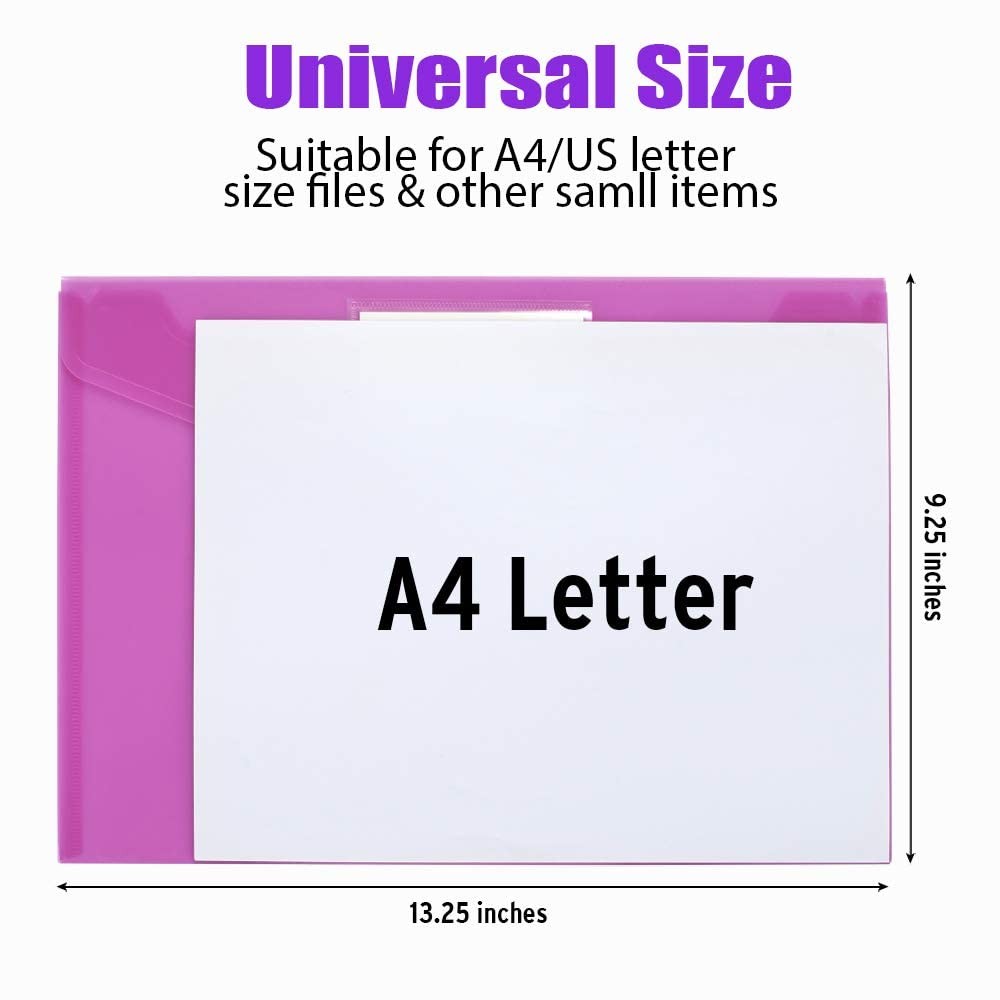 24 PCS Clear Poly Envelopes Plastic File Folders Documents Letter A4 Size
