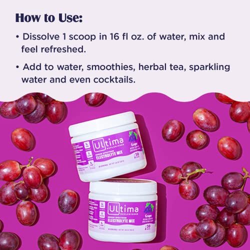 Ultima Replenisher Electrolyte Hydration Powder, Grape, 30 Serving Canister -