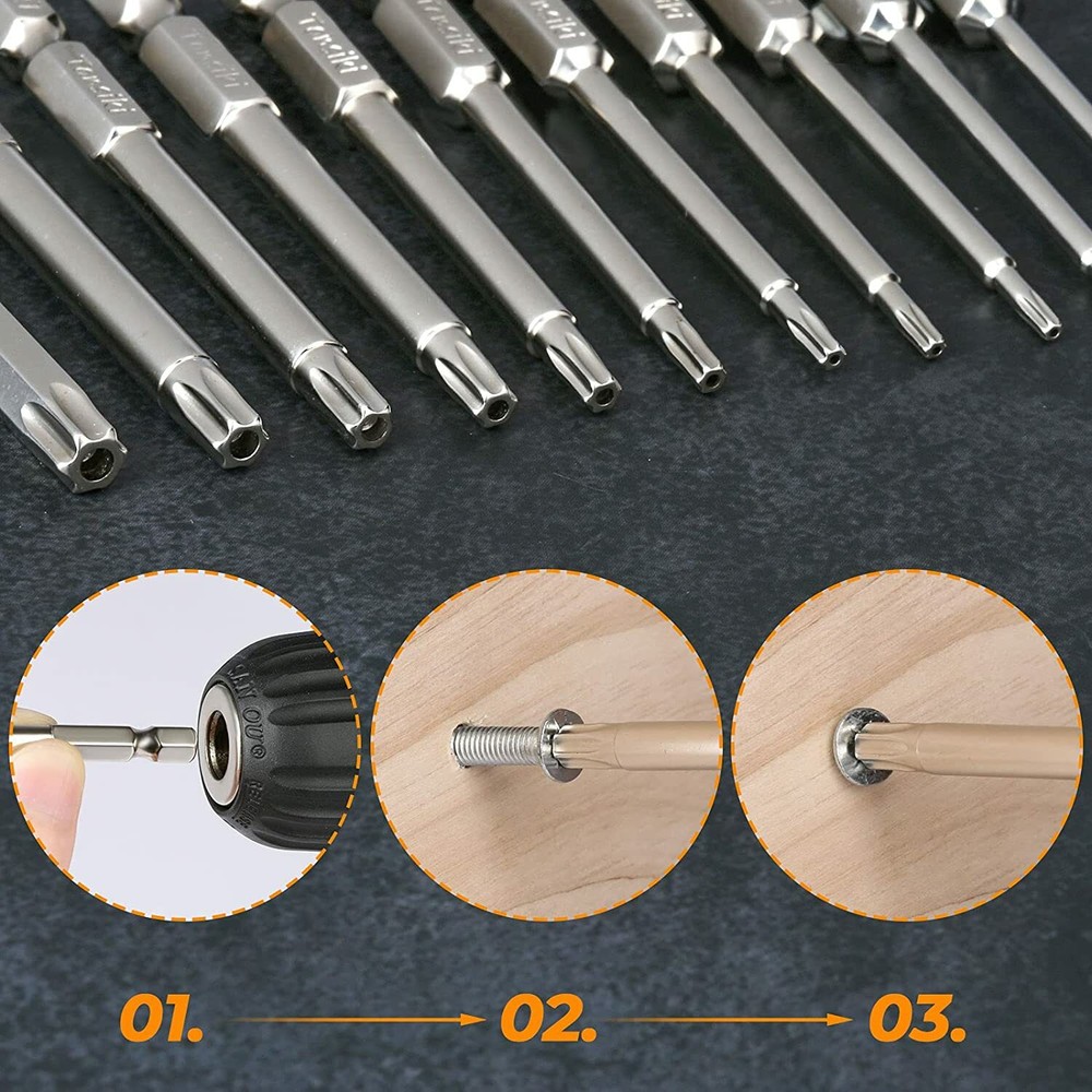 12x Tamper Proof Star Impact Driver Bit Set Security Screwdriver Bits Hex Shank