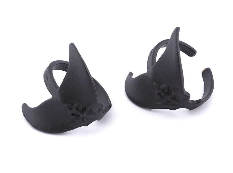 Whale Tail Ring Adjustable Black Painted Brass 4018