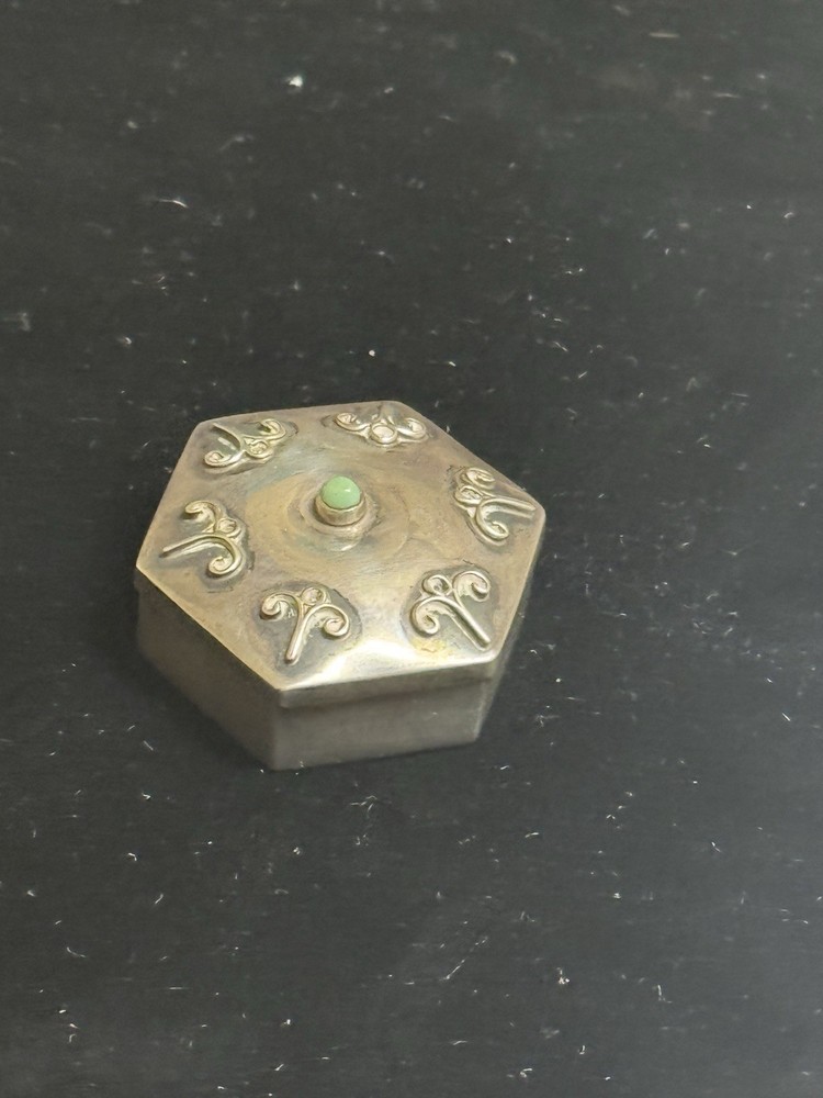 Antique Sterling Silver with Turquoise Pill Box