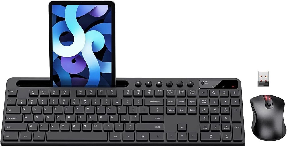Ergonomic Wireless Keyboard & Mouse Combo with Tablet Holder - Black