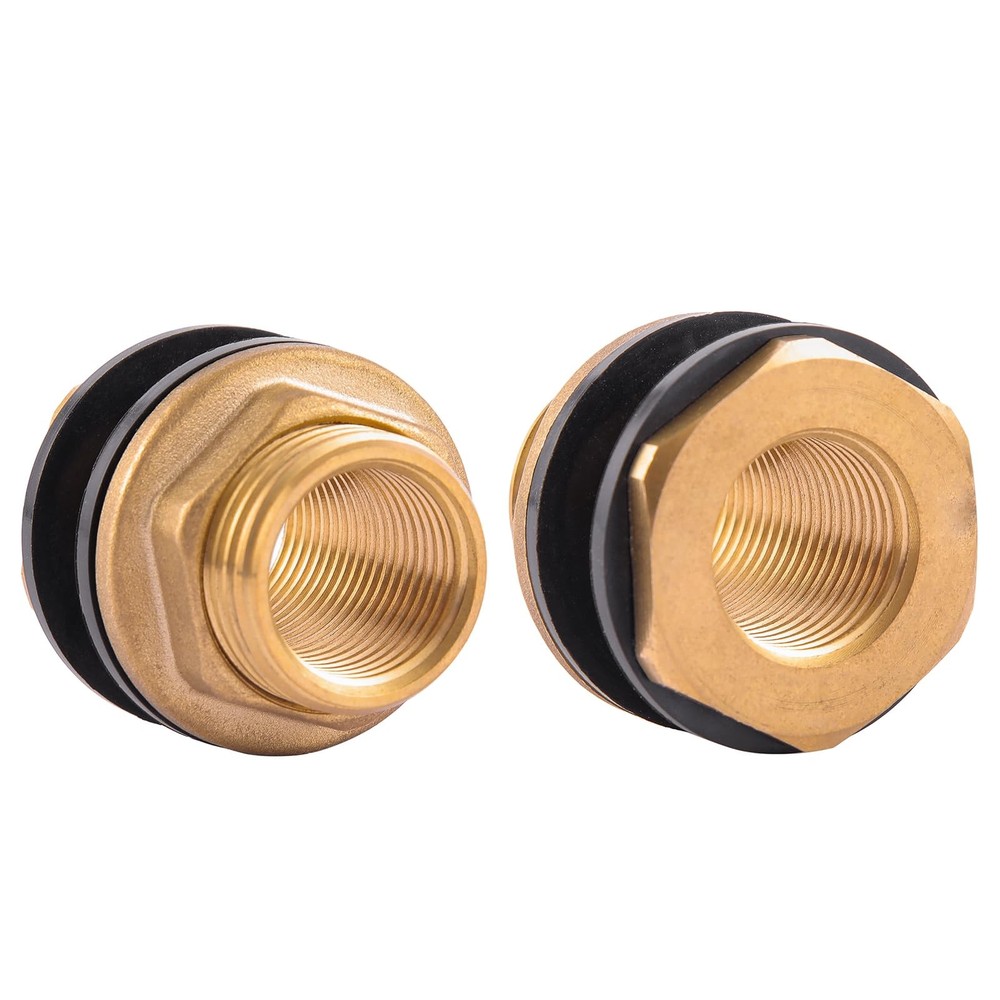 2 PCS Bulkhead Fitting,Solid Brass,1/2" NPT Female 3/4" 1/2" and 3/4", 2 Pack