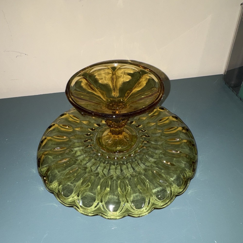 Vintage Amber Anchor Hocking Cake Stand