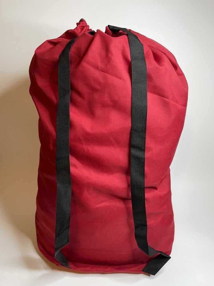 (2X) Large Nylon Laundry Bag With Drawstring & Backpack Straps Durable Red