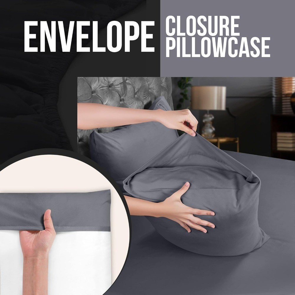 Queen Size Pillow Cases 4 Pack Envelope Closure Soft Brushed Microfiber Pillow