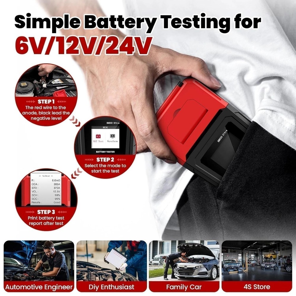 12/24 V Hand Held Battery-Electrical System Tester w/ Printer