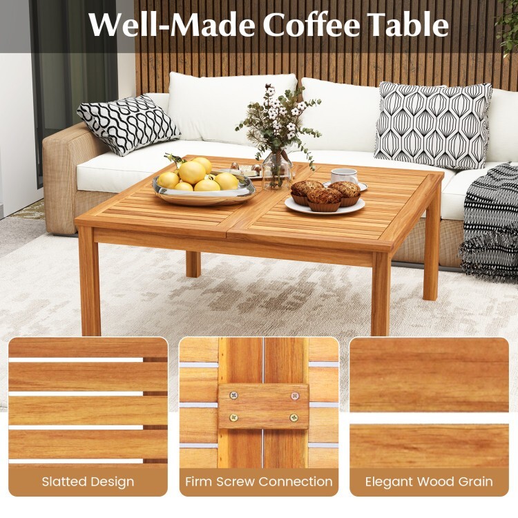 35.5" Patio Outdoor Side Table Slatted Table Top Solid Acacia Wood Coffee Table