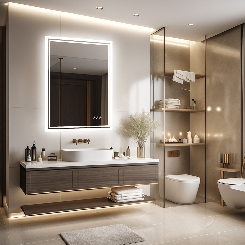 Rectangle Backlit Mirror Illuminated Demister Wall Mount Bathroom IP54 Dimmable