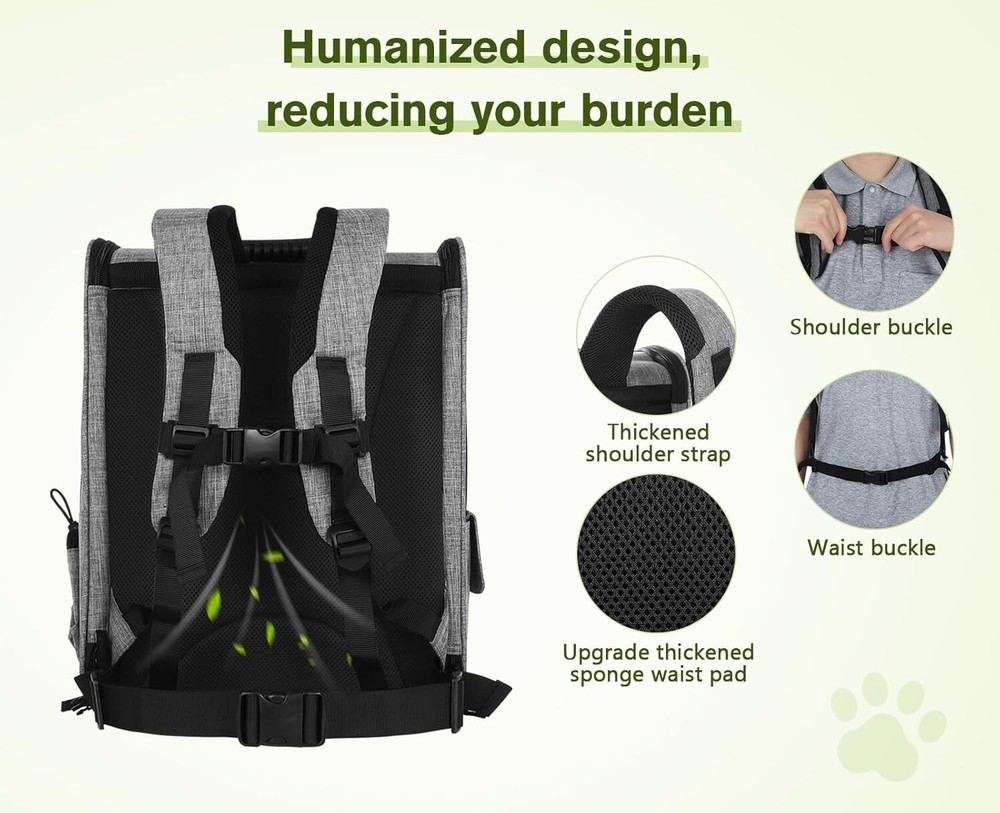 Cat Backpack with Shade Cover - Dog Backpack w/Breathable Mesh Grey/Black