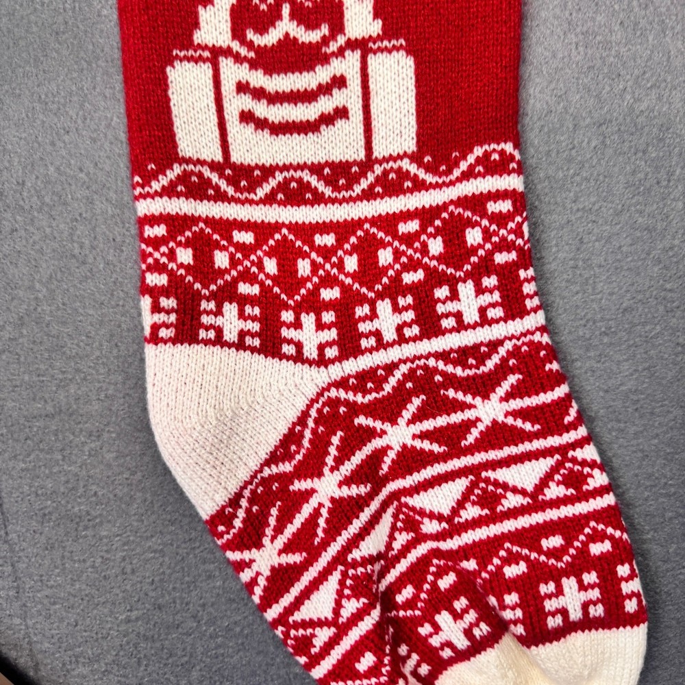 Red White Nutcracker Knit Christmas Stocking Patterned Trees Holiday Soft 18in