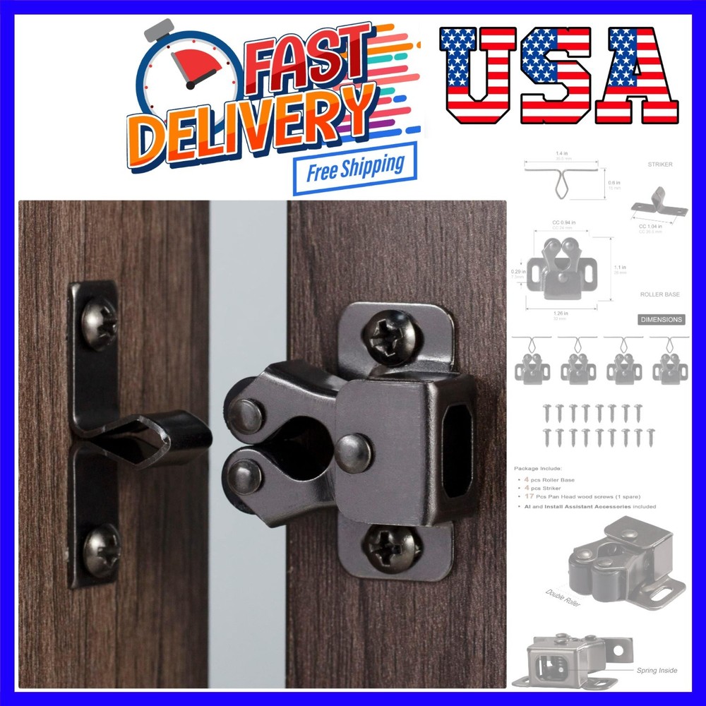 4 PCS Cabinet Latch Double Roller Catch Hardware for Cupboard Closet Kitchen ...
