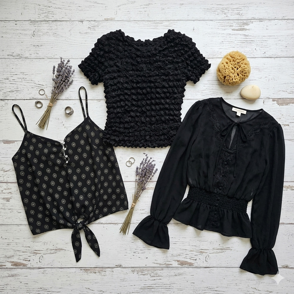 Whimsigoth Boho Bundle ┃ Popcorn Smocked Top, Lace Peplum & Patterned Camisole