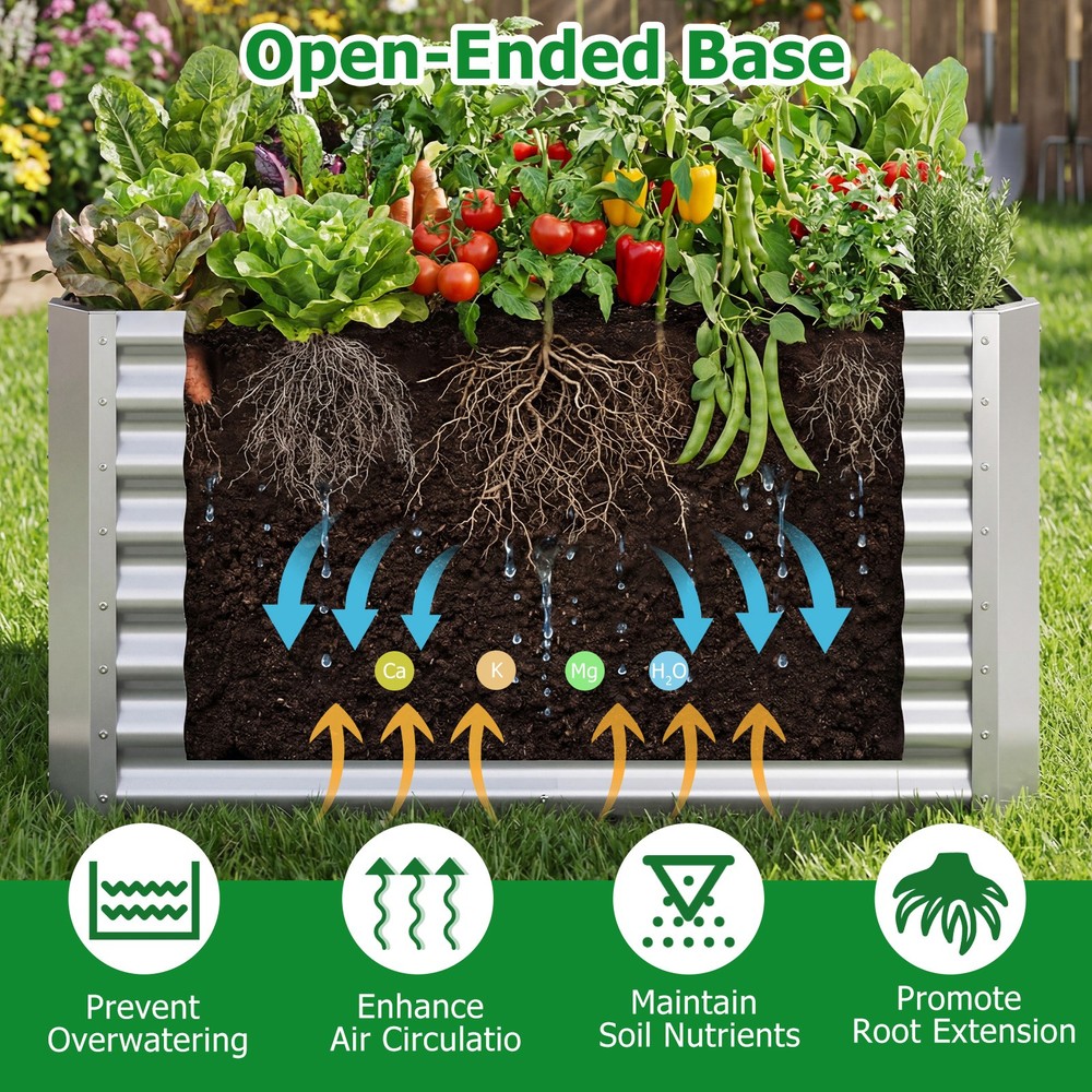 4 x 2 x 2FT Galvanized Raised Garden Bed w/Open-Ended Base for Sapling Vegetable