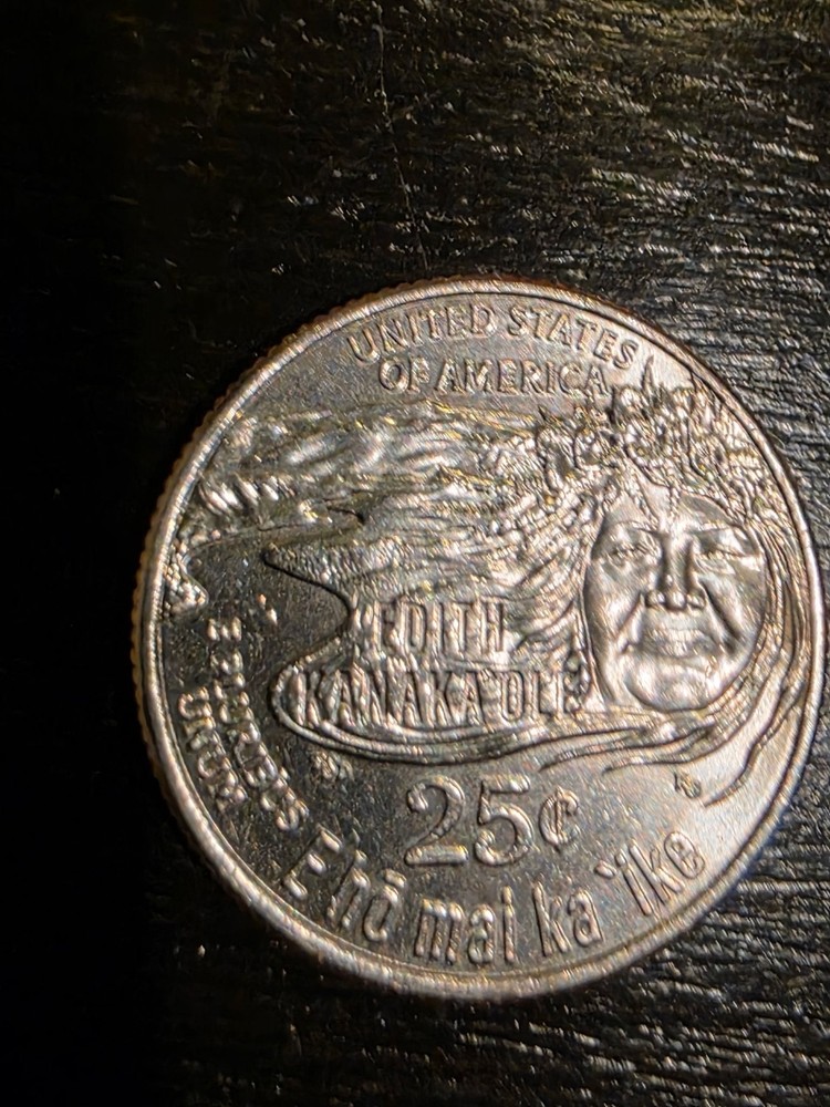 Edith Kanaka'ole 2023 error coin in cod we trust and dimple