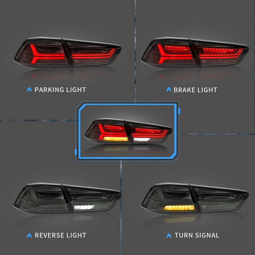 Pair Smoked LED Tail Lights For Mitsubishi Lancer 2008-2017 Sequential Rear Lamp