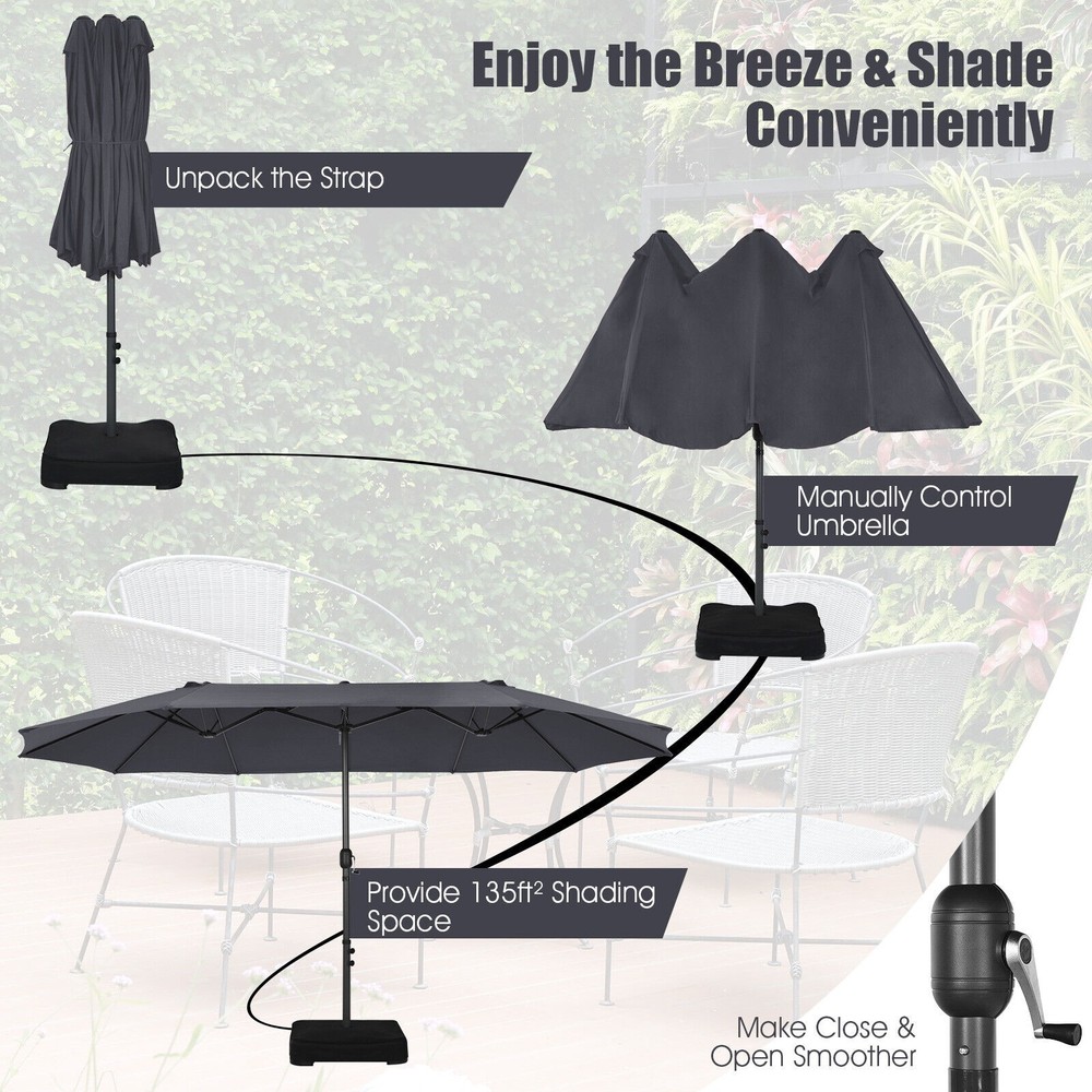 11 PCS Patio Wicker Dining Set w/Double-Sided Outdoor Umbrella 8 Stackable