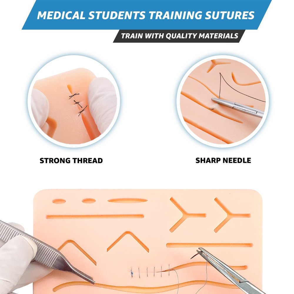 4/0 Silk Suture Practice Thread Kit Sterile Sutures Threads with Needle 12 Pack
