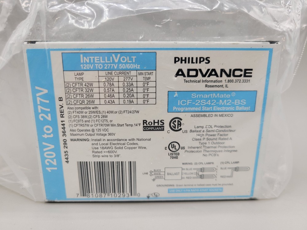 NEW Philips Advance ICF-2S42-M2-BS Programmed Start Electronic Smartmate Ballast