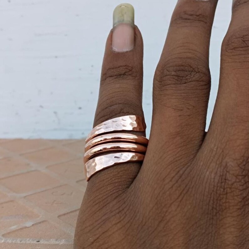 Handmade Hammered Copper Ring: Adjustable Boho Spiral Wrap Band