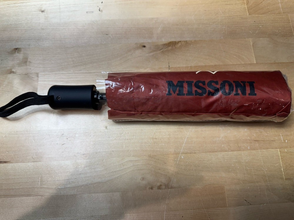 MISSONI Stark Compact Folding Umbrella Rust Zigzag Chevron Print Automatic