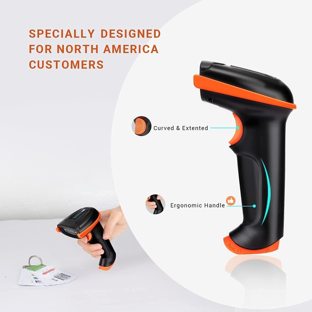 Barcode Scanner with Anti Shock Cover - 2 in 1 Wireless & USB Wired Connection