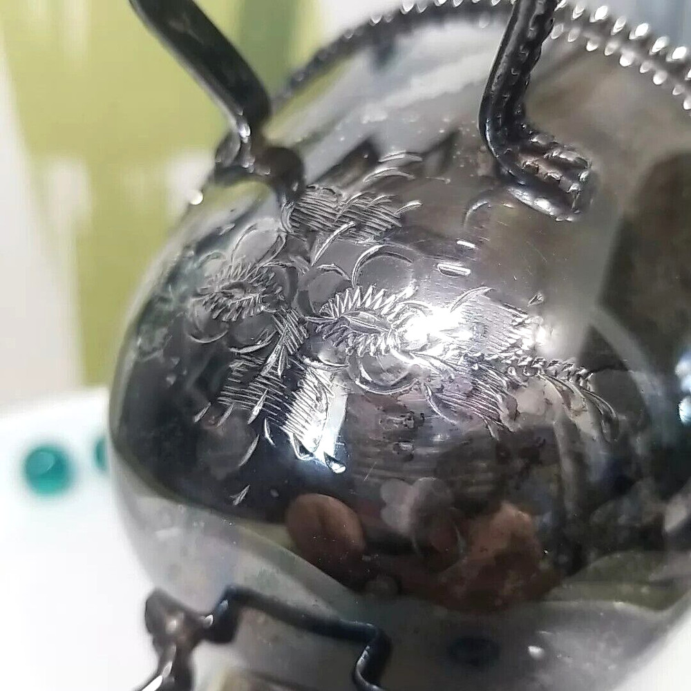 Vintage Silver Plated Salt/Sugar Scuttle-Cellar Hand Engraved Made In England