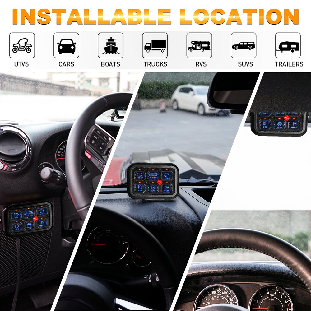 Auxbeam 6 Gang Switch Panel BC60 Universal Circuit Control Relay System Blue UTV