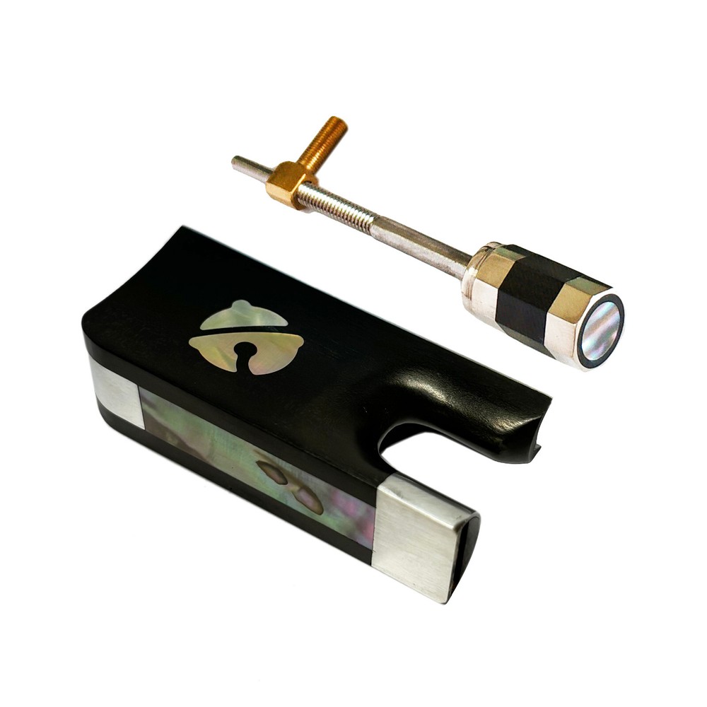 4/4 Cello Bow Ebony Frog Abalone Inlaid Silver Fitting Frog Button